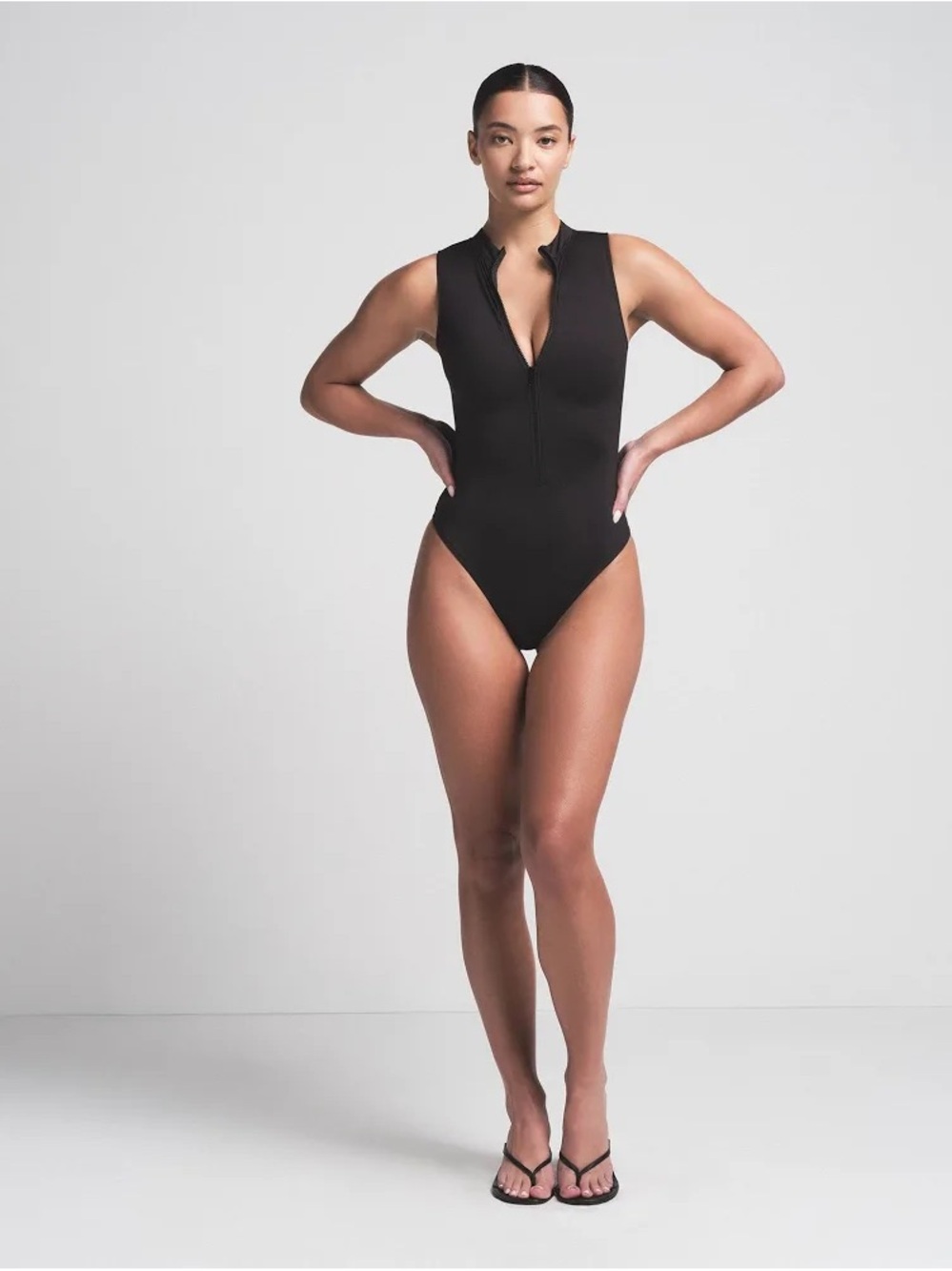SKIMS Signature Swim Zip Front One Piece Swimsuit, Onyx